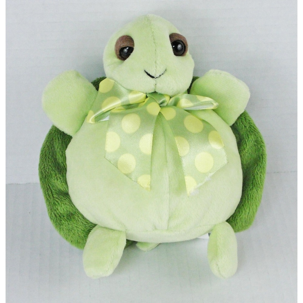 Bearington Baby Happy Turtle Plush Stuffed Animal 7 Inch Green Bow Polka Dot